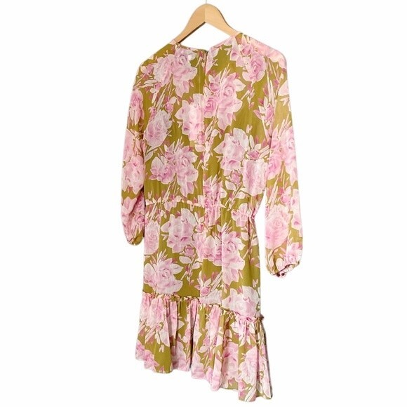 NWT Likely Dress Olive Green Pink Floral Hadi Long Sleeved Ruffled Dress Size 8 - Picture 8 of 15